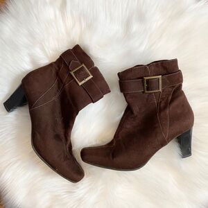 Brown Suede Block Heel Booties 7.5